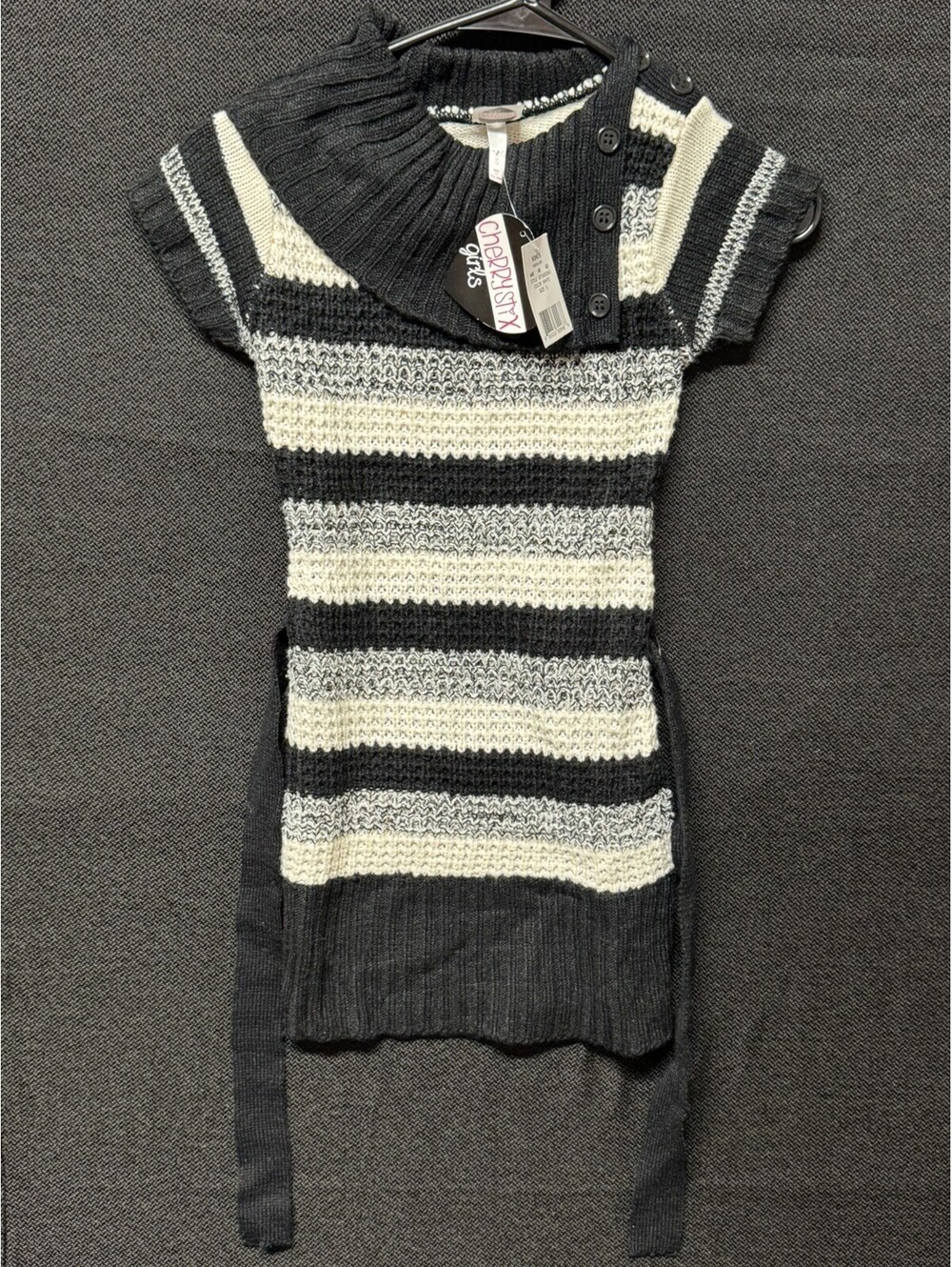 Cherry Stix Girls S Black White Striped Knit Sweater Dress Belt NWT